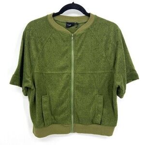 URBAN OUTFITTERS Out From Under Green Terry Cloth Full Zip Short Sleeve Jacket